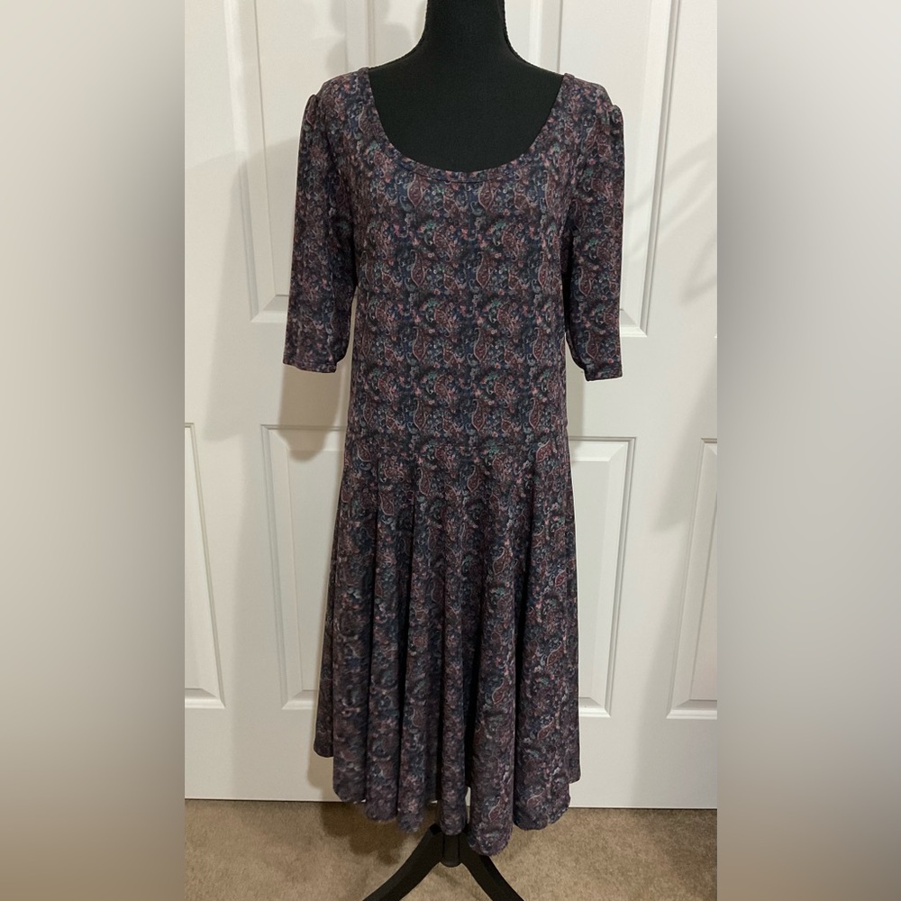 LuLaRoe 3XL Blue with Paisley Design Fit and Flare Nicole Dress